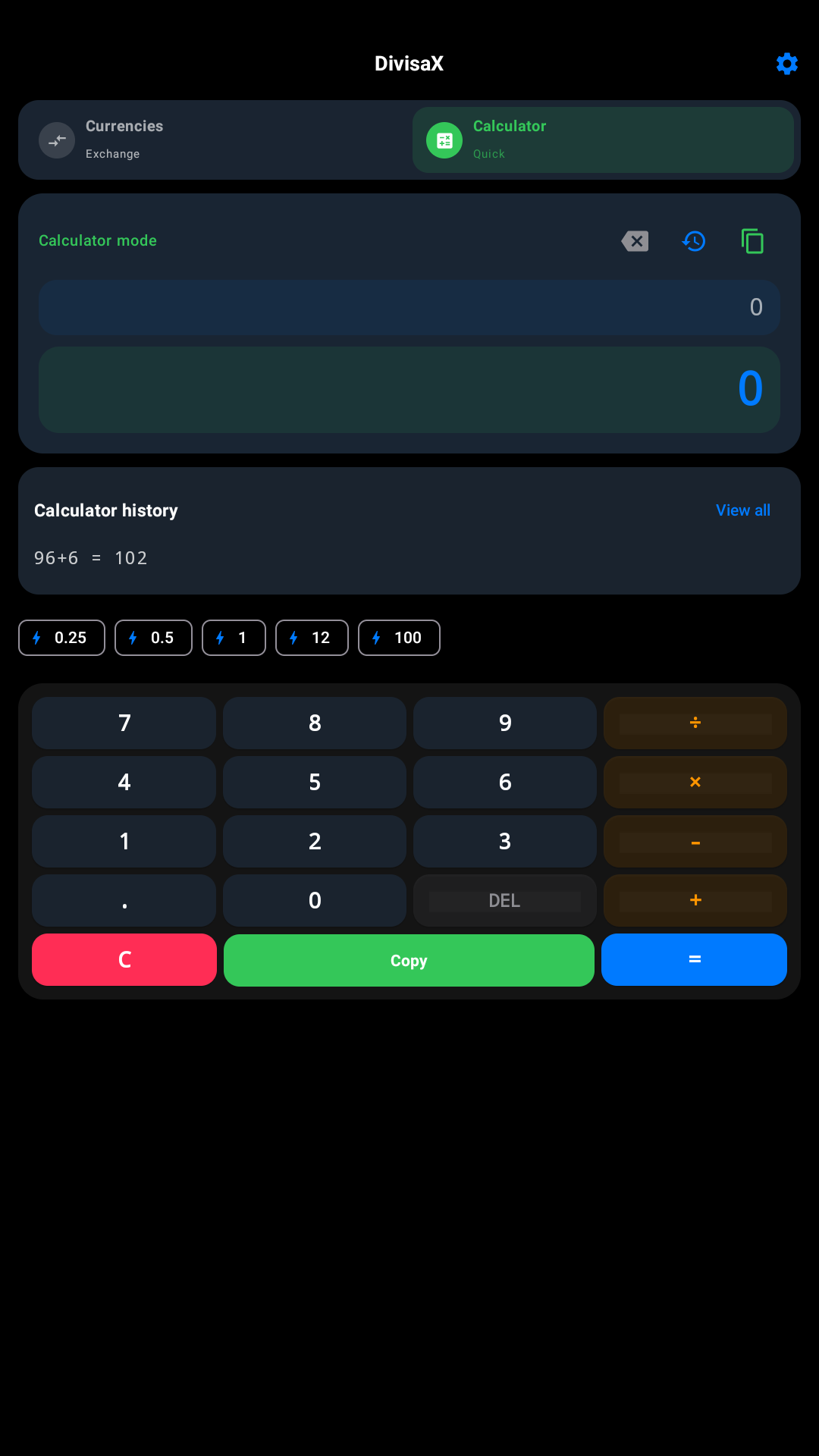 Calculadora integrada de DivisaX